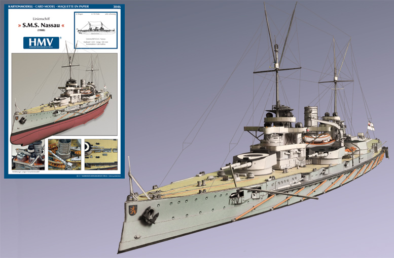 Nassau 1:250 HMV Kartonmodell Linienschiff S.M.S Hamburger Modellbaubogen ... 